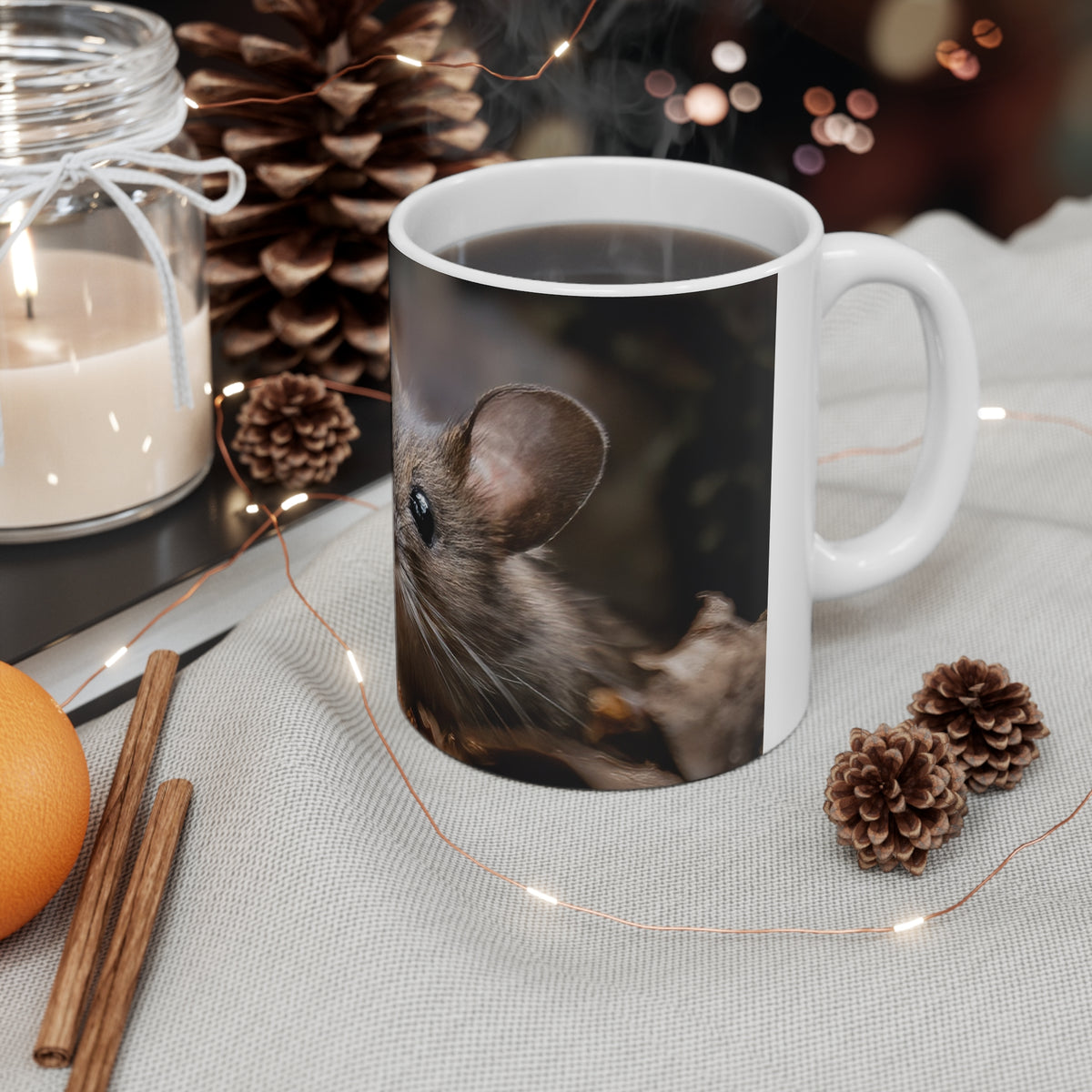 Curious Mouse Ceramic Coffee Cups, 11oz, 15oz