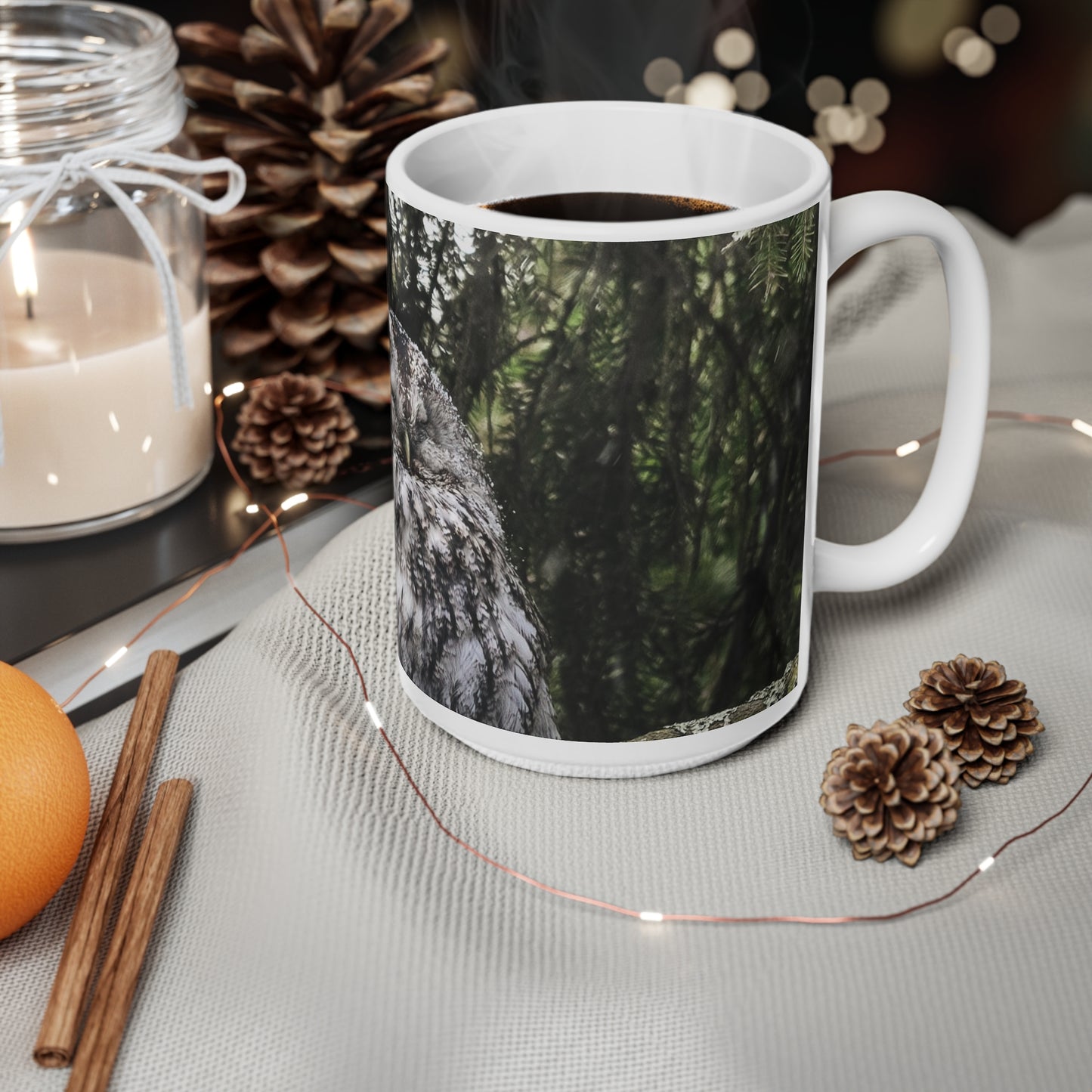 Sleepy Owl Ceramic Coffee Cups, 11oz, 15oz