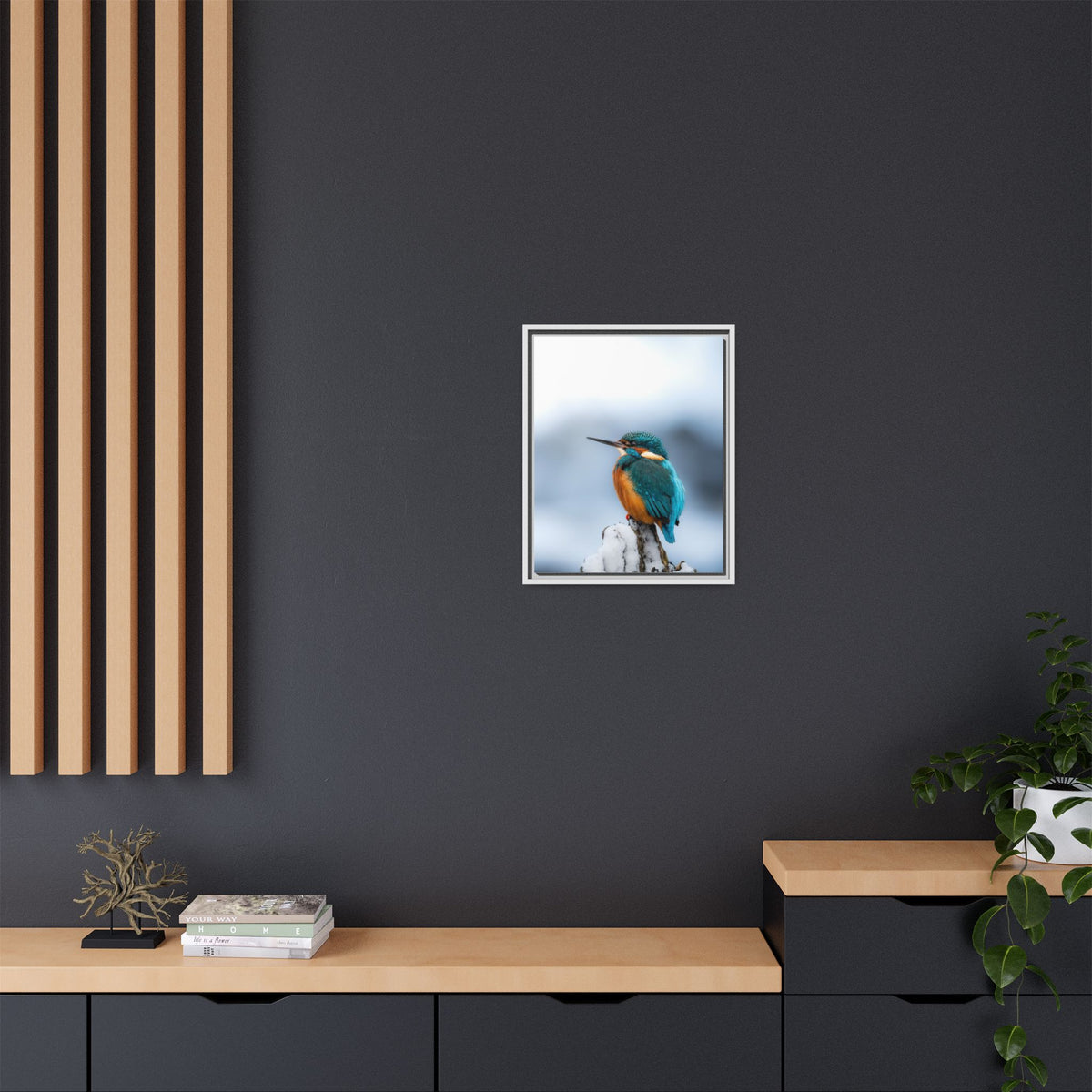 Framed Kingfisher Canvas Print — Matte Nature Wall Art