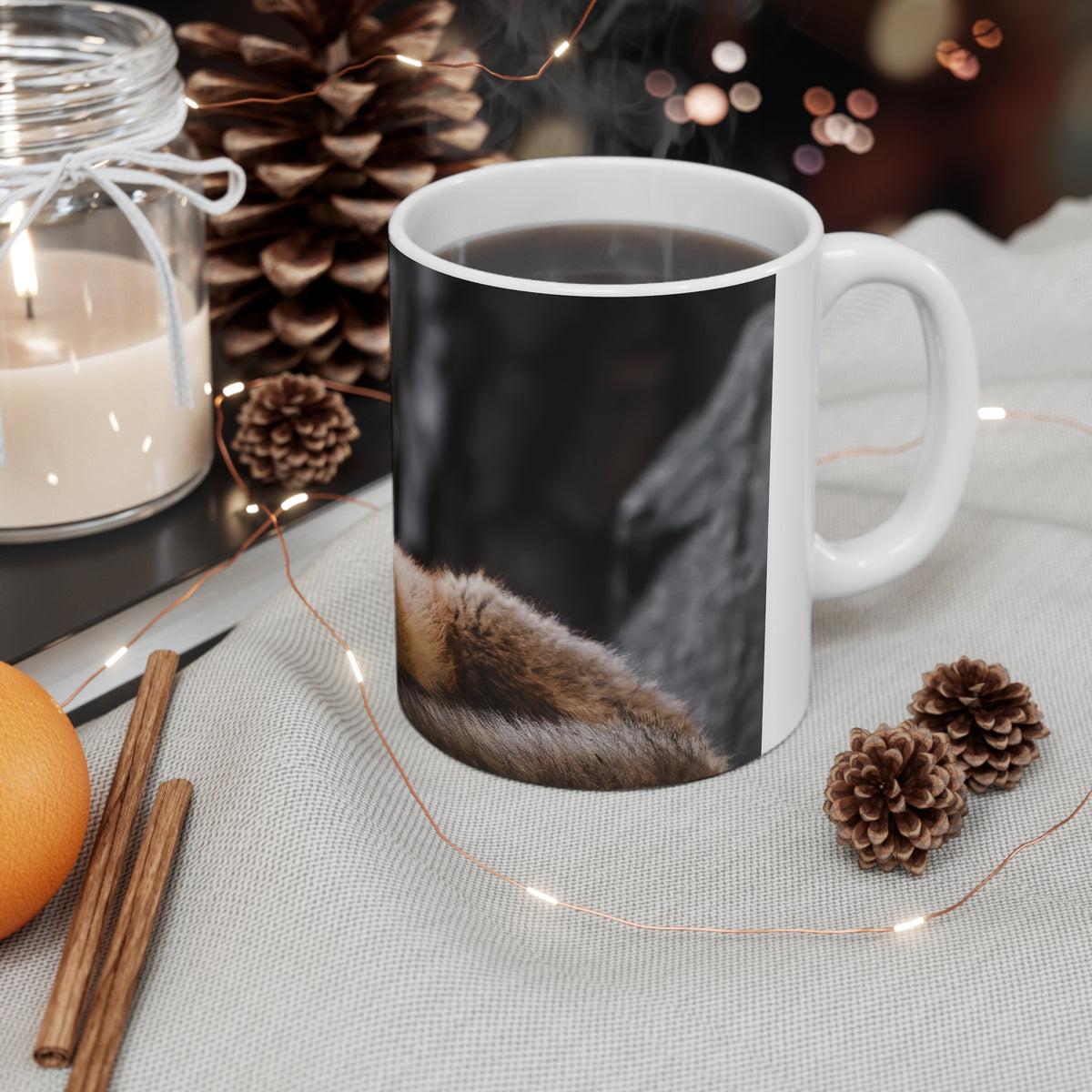 Sleepy Fox Ceramic Coffee Cups, 11oz, 15oz