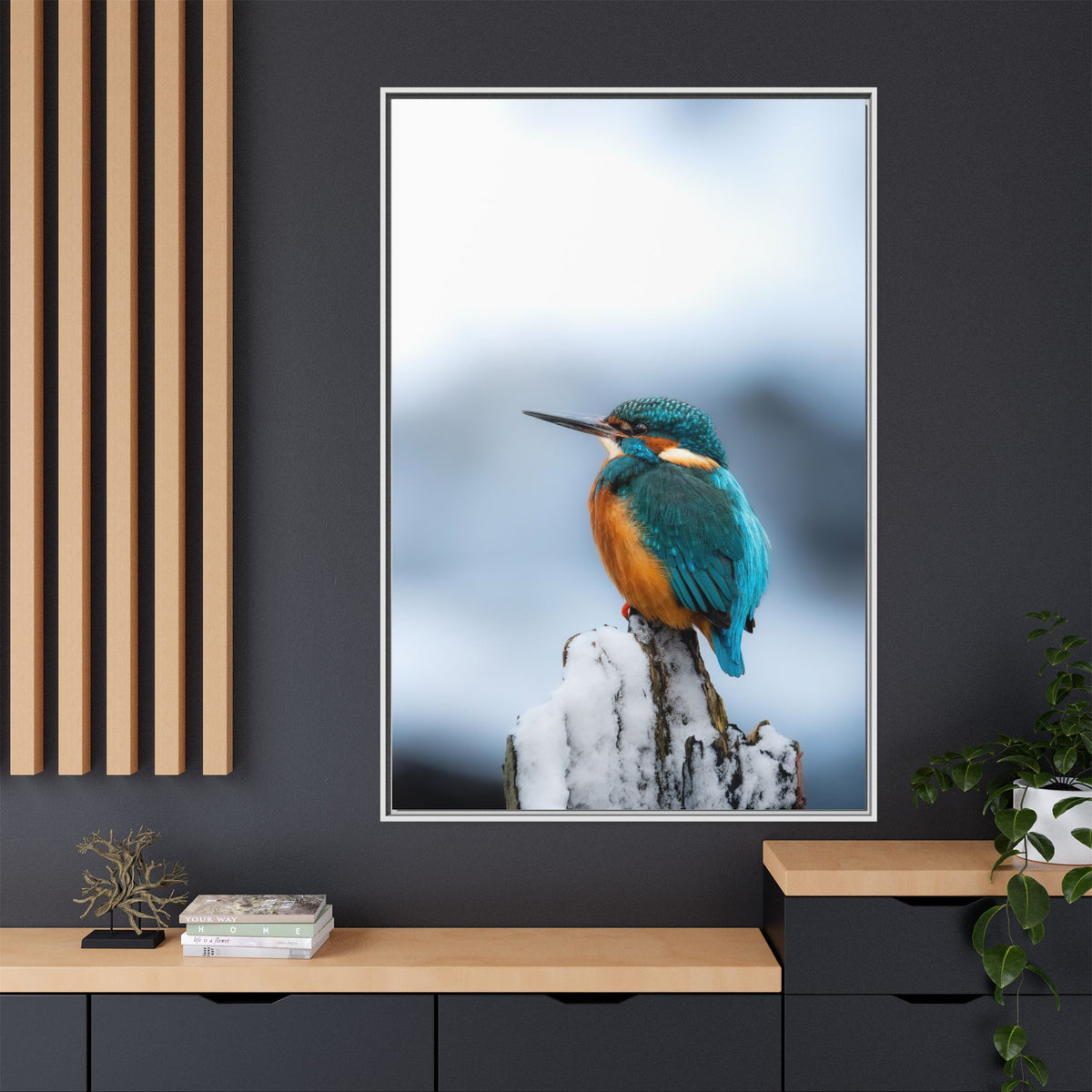 Framed Kingfisher Canvas Print — Matte Nature Wall Art