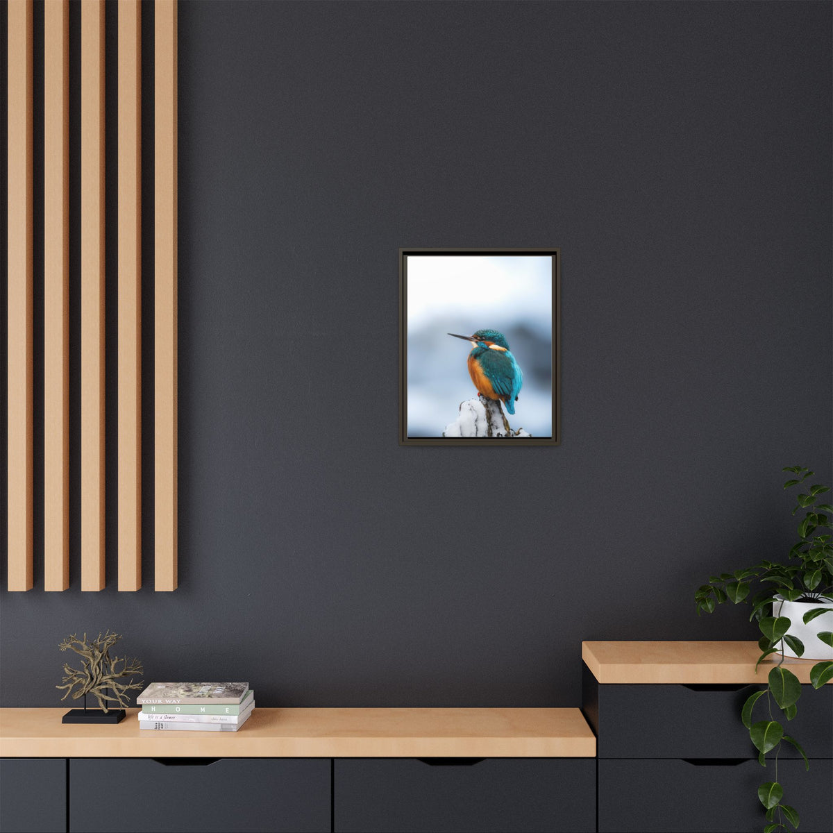 Framed Kingfisher Canvas Print — Matte Nature Wall Art