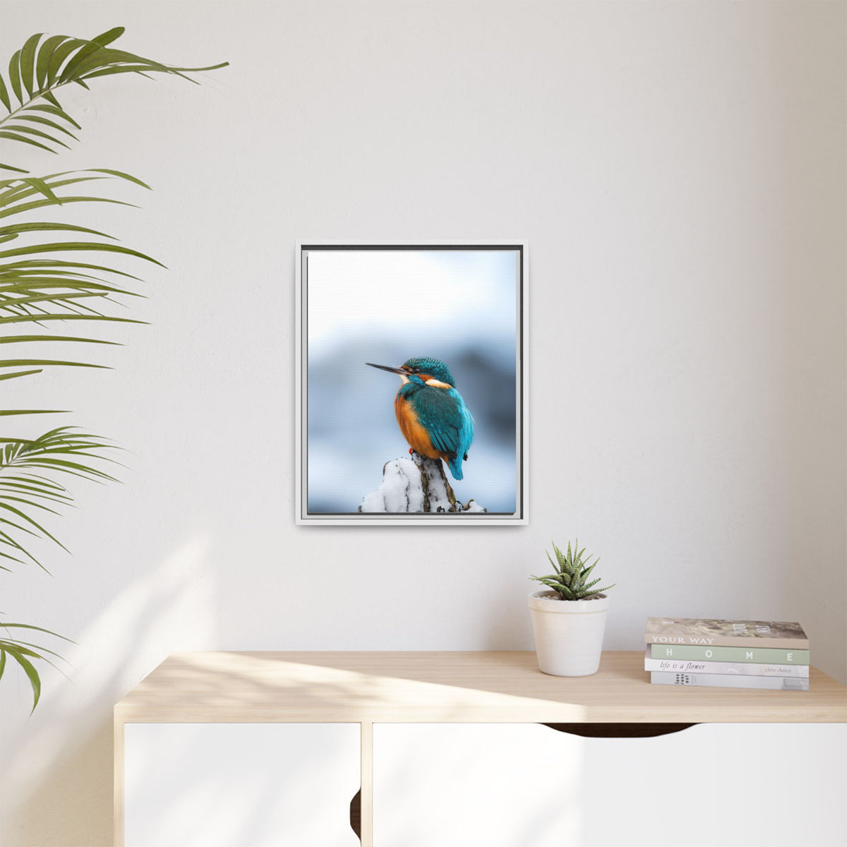 Framed Kingfisher Canvas Print — Matte Nature Wall Art