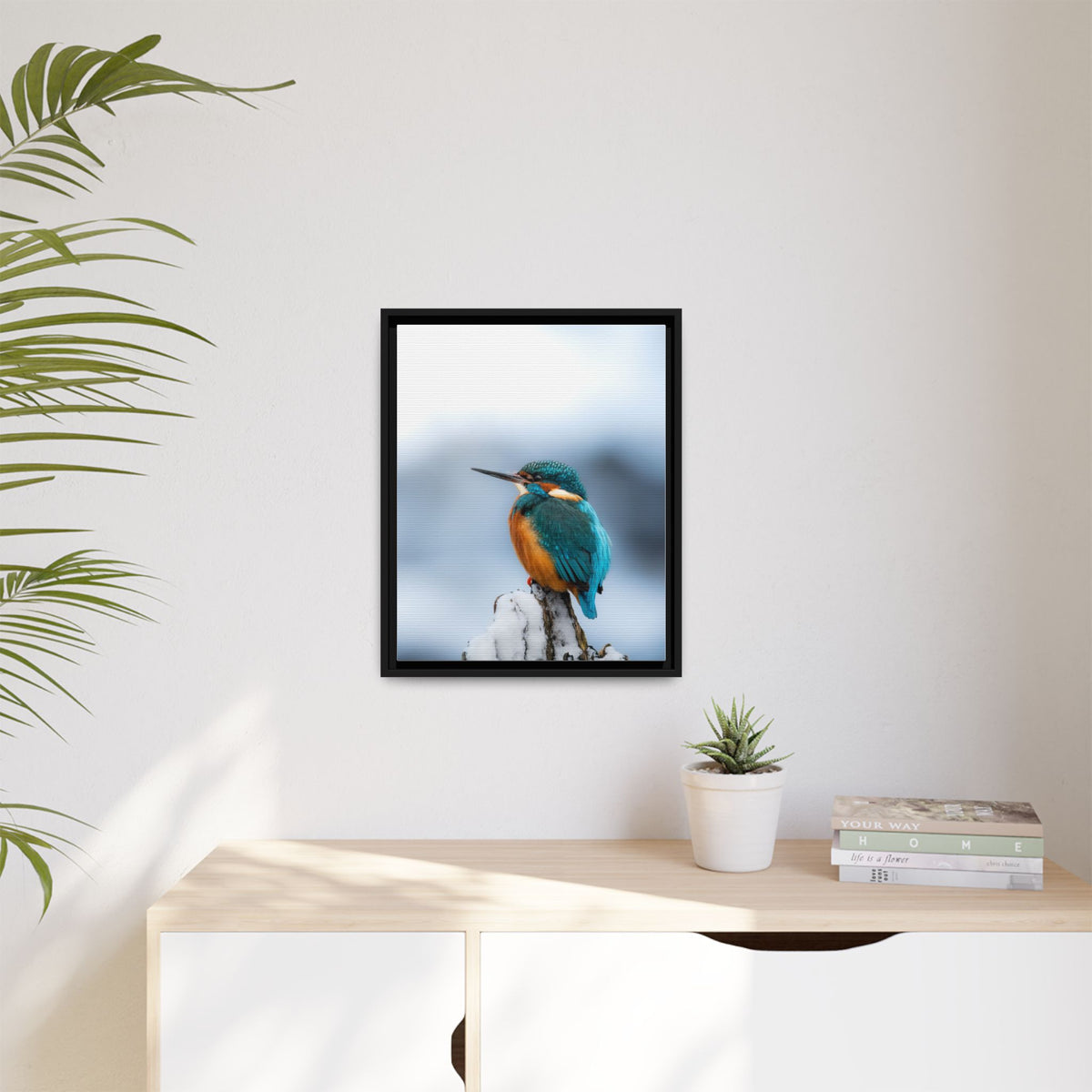 Framed Kingfisher Canvas Print — Matte Nature Wall Art