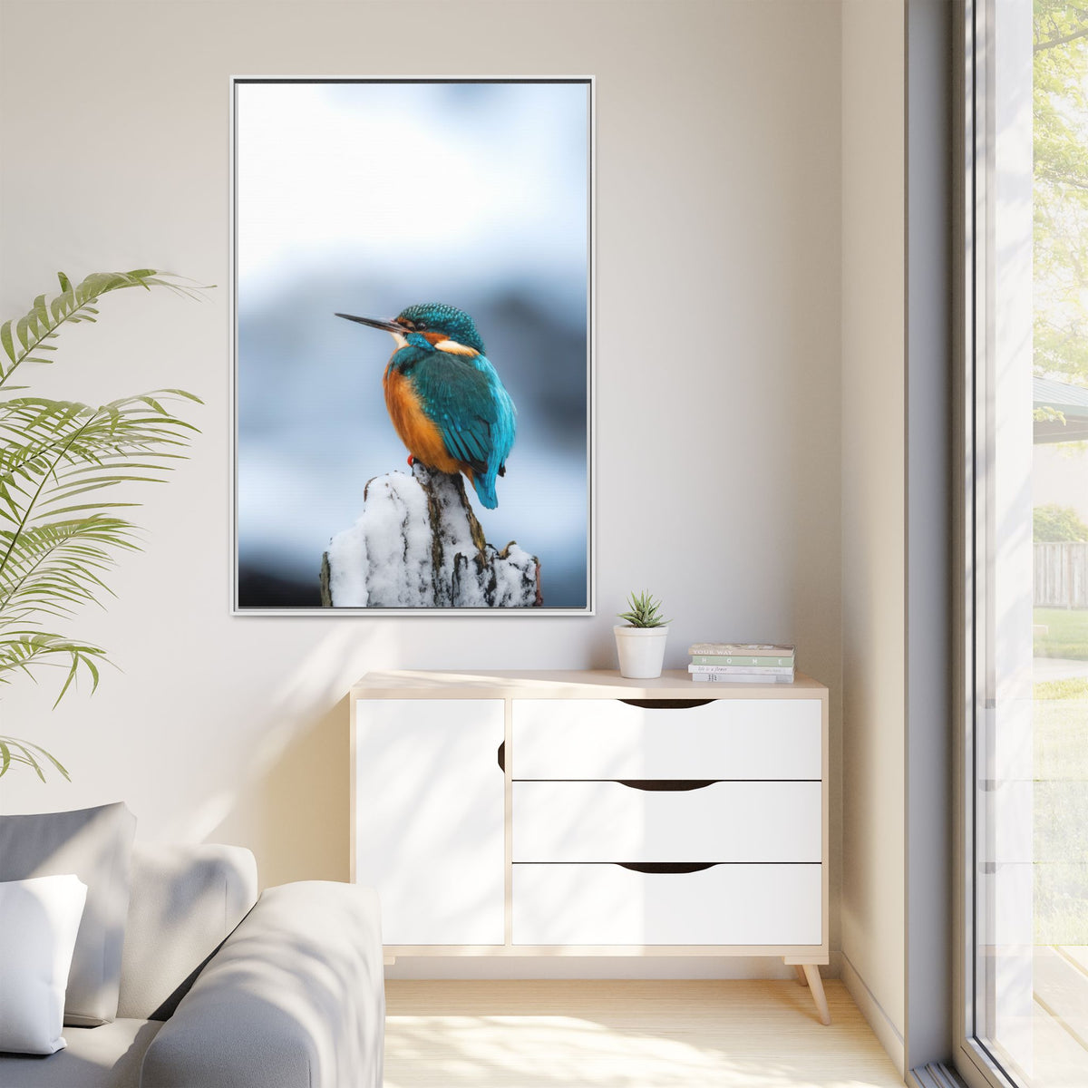 Framed Kingfisher Canvas Print — Matte Nature Wall Art