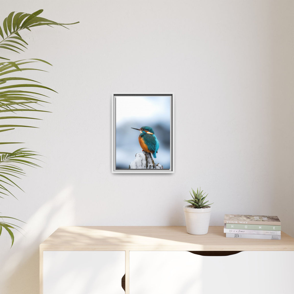 Framed Kingfisher Canvas Print — Matte Nature Wall Art