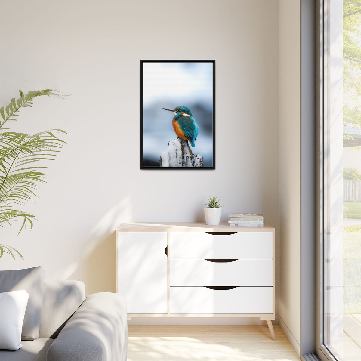 Framed Kingfisher Canvas Print — Matte Nature Wall Art