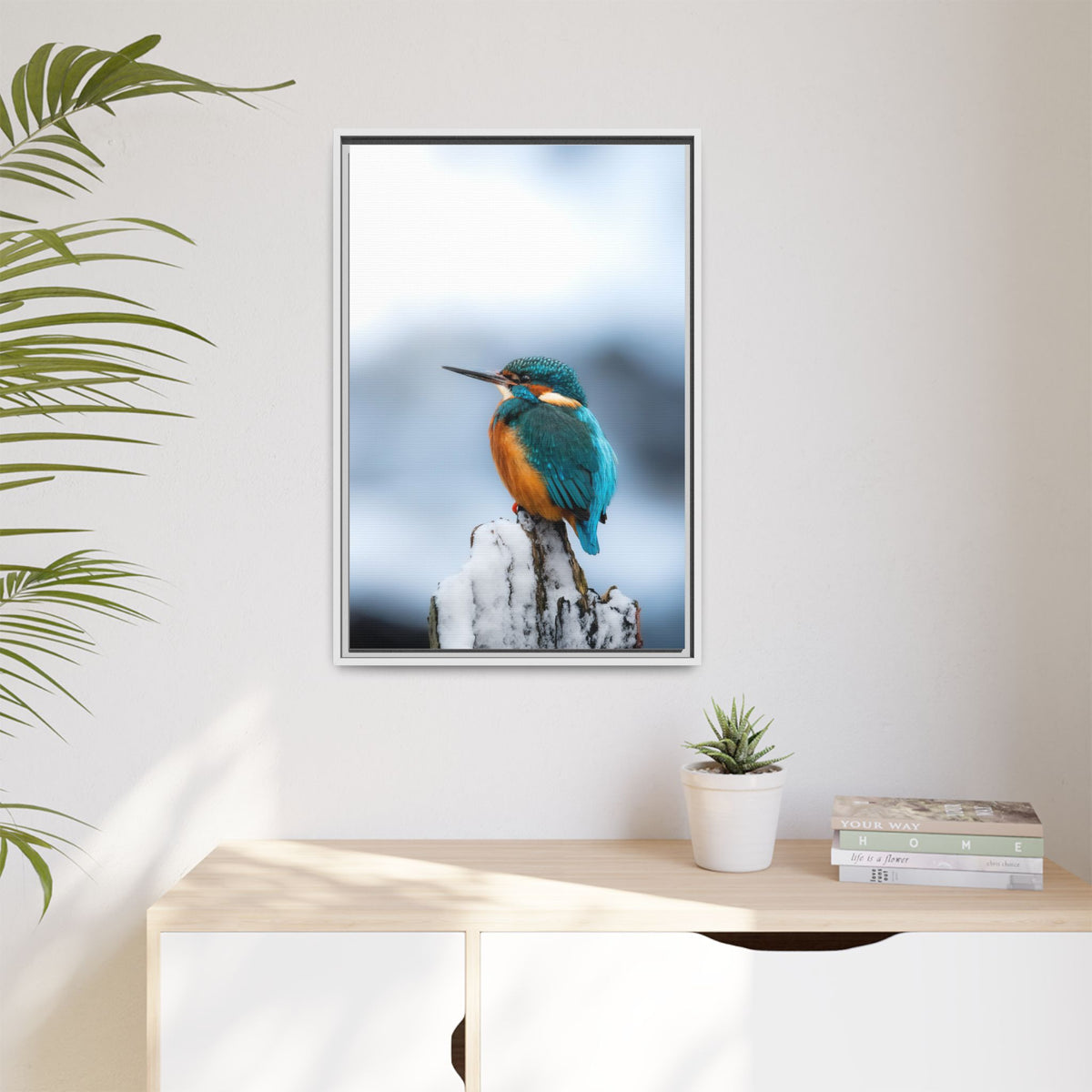 Framed Kingfisher Canvas Print — Matte Nature Wall Art