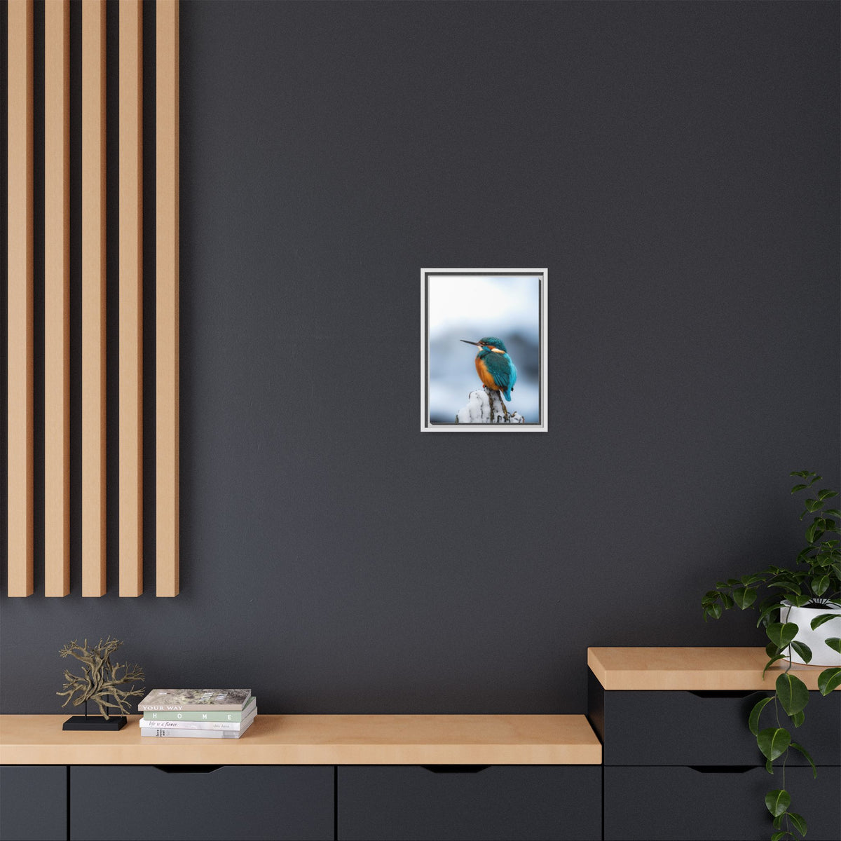 Framed Kingfisher Canvas Print — Matte Nature Wall Art