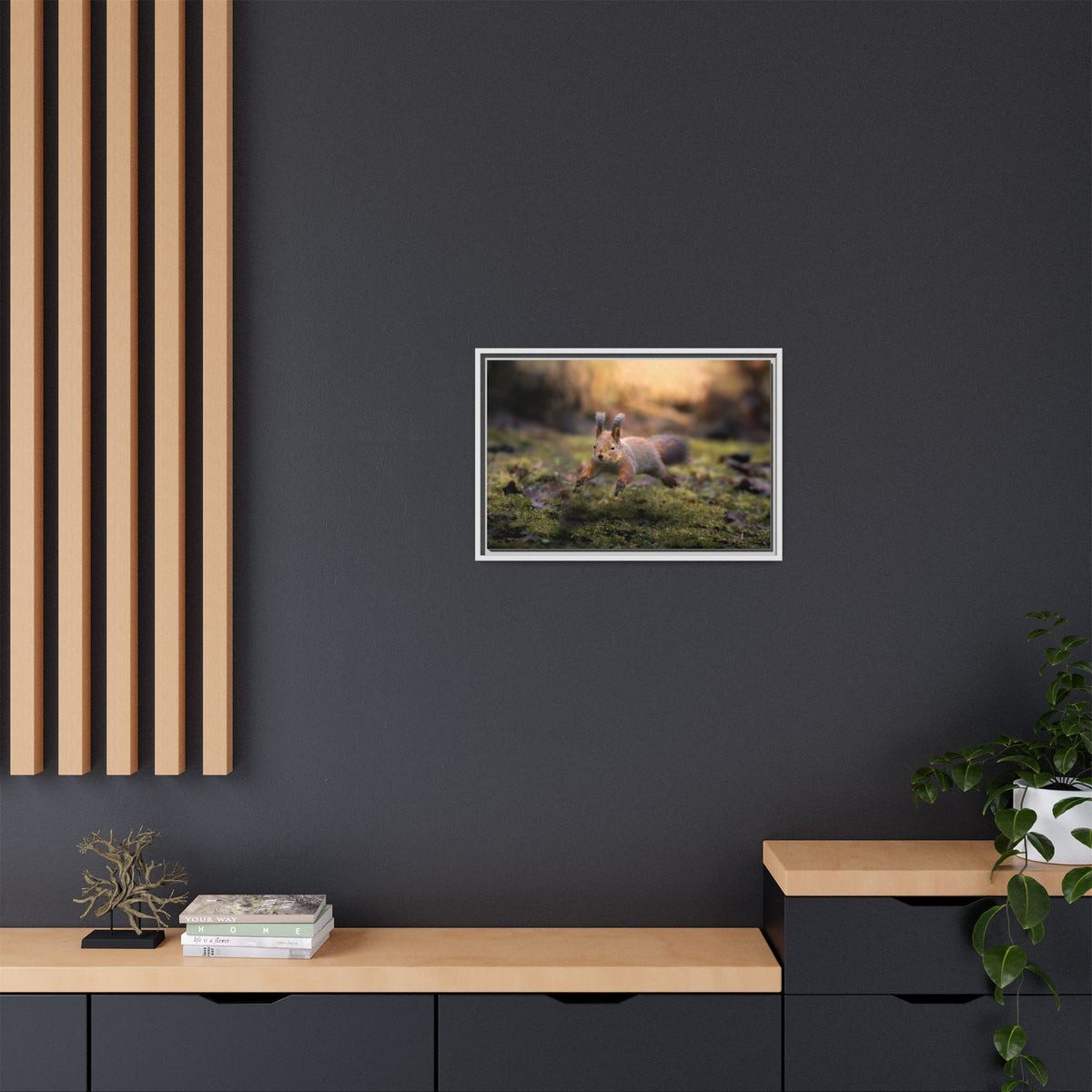 Framed Matte Canvas – Red Squirrel in Mossy Forest Wall Art