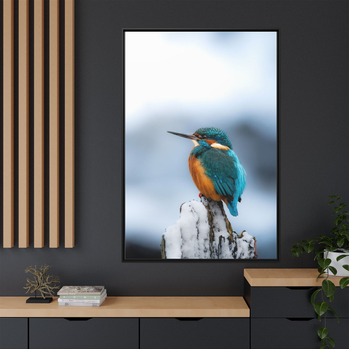 Framed Kingfisher Canvas Print — Matte Nature Wall Art