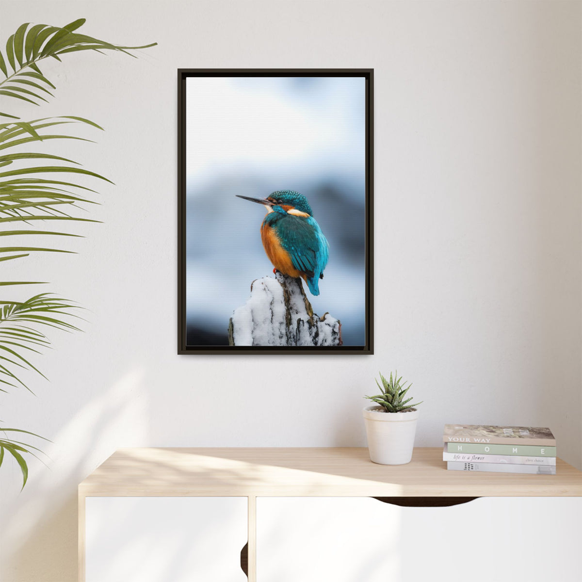 Framed Kingfisher Canvas Print — Matte Nature Wall Art