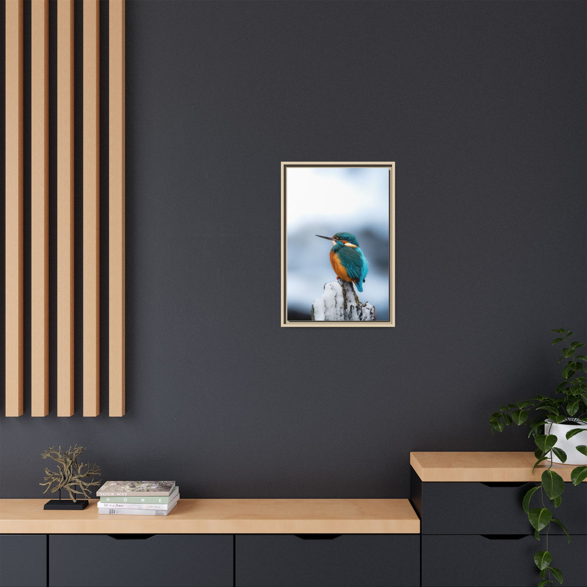 Framed Kingfisher Canvas Print — Matte Nature Wall Art