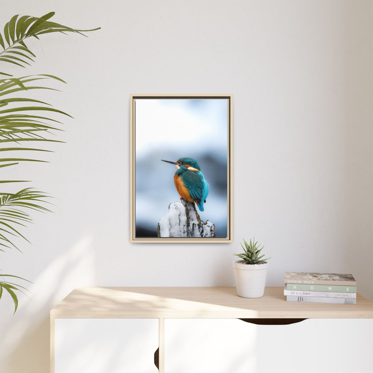 Framed Kingfisher Canvas Print — Matte Nature Wall Art