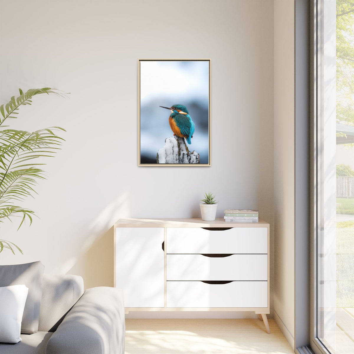 Framed Kingfisher Canvas Print — Matte Nature Wall Art