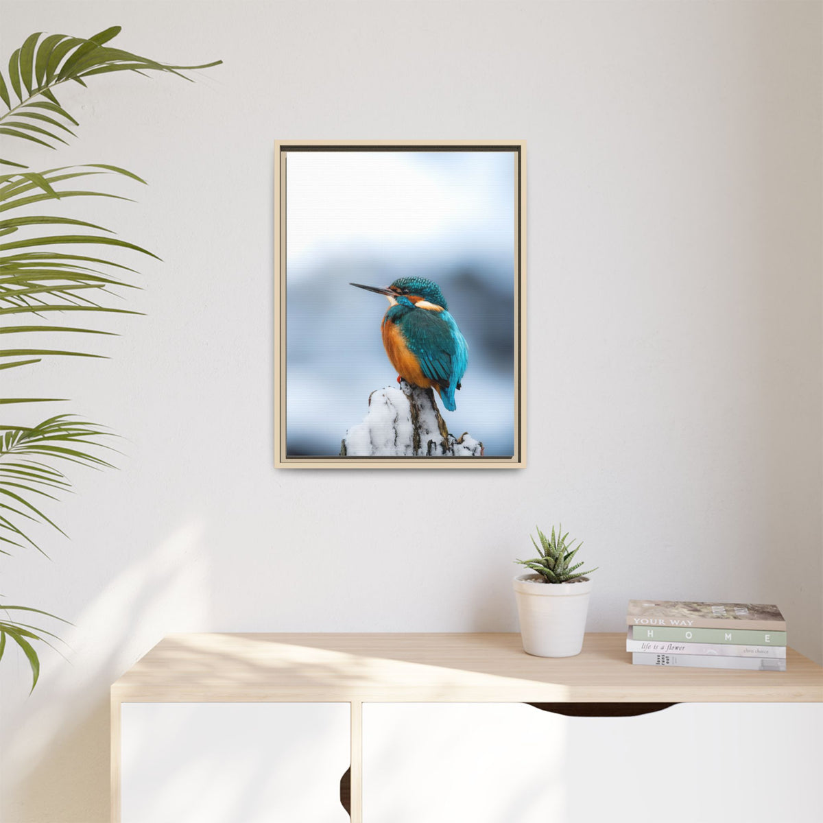Framed Kingfisher Canvas Print — Matte Nature Wall Art