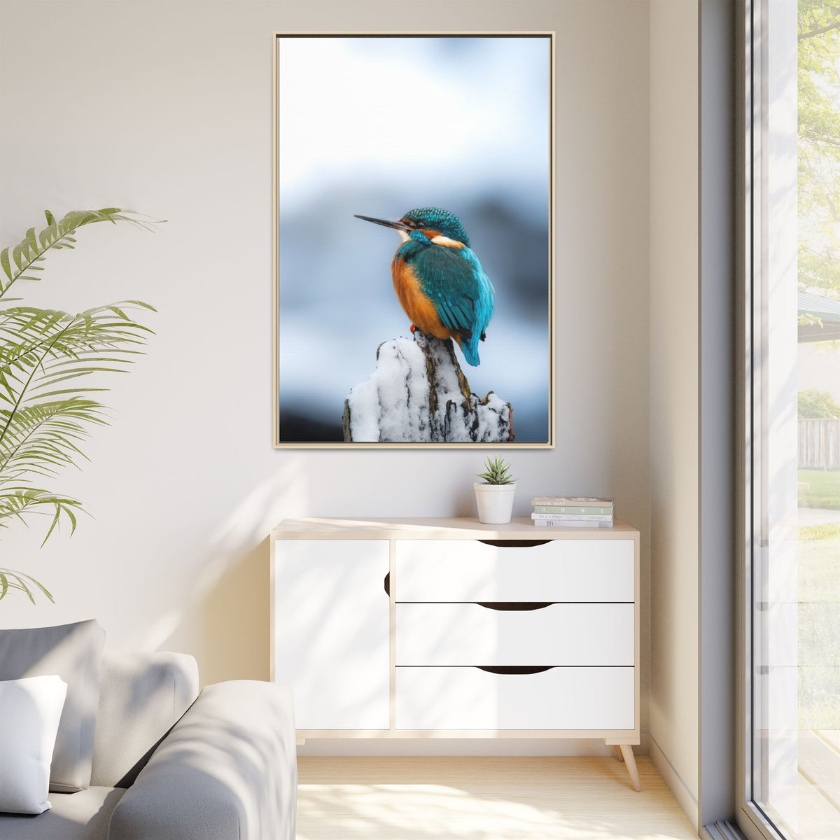 Framed Kingfisher Canvas Print — Matte Nature Wall Art