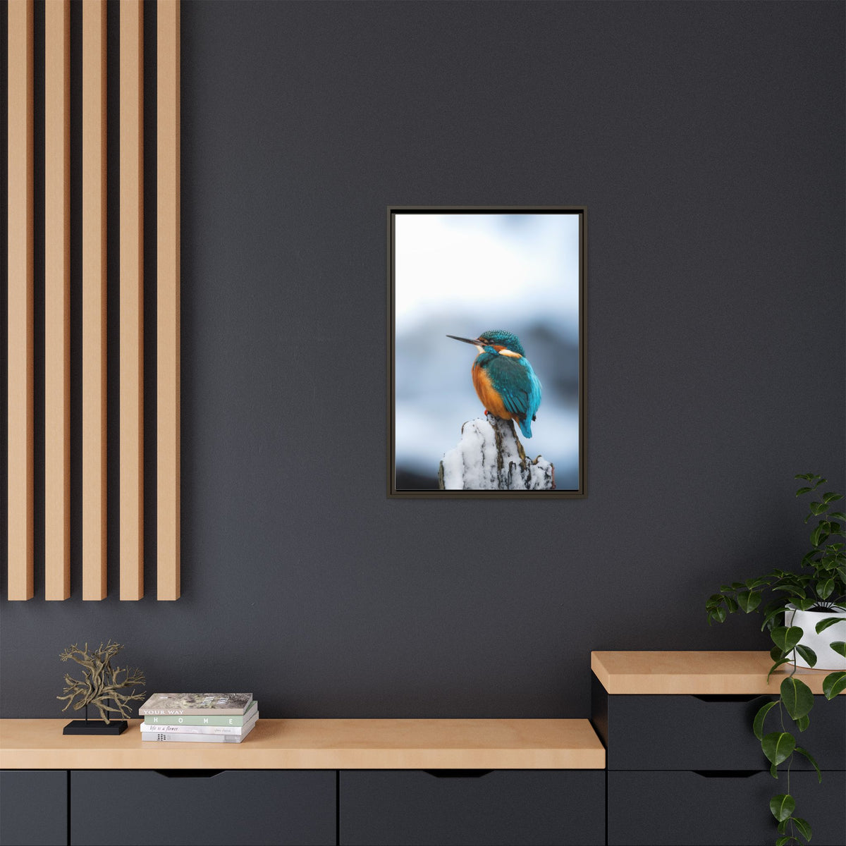 Framed Kingfisher Canvas Print — Matte Nature Wall Art