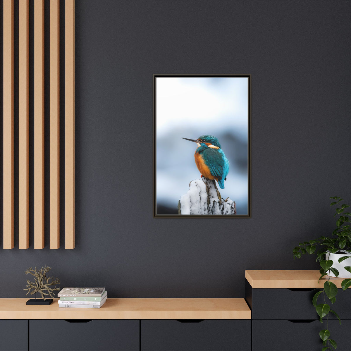 Framed Kingfisher Canvas Print — Matte Nature Wall Art