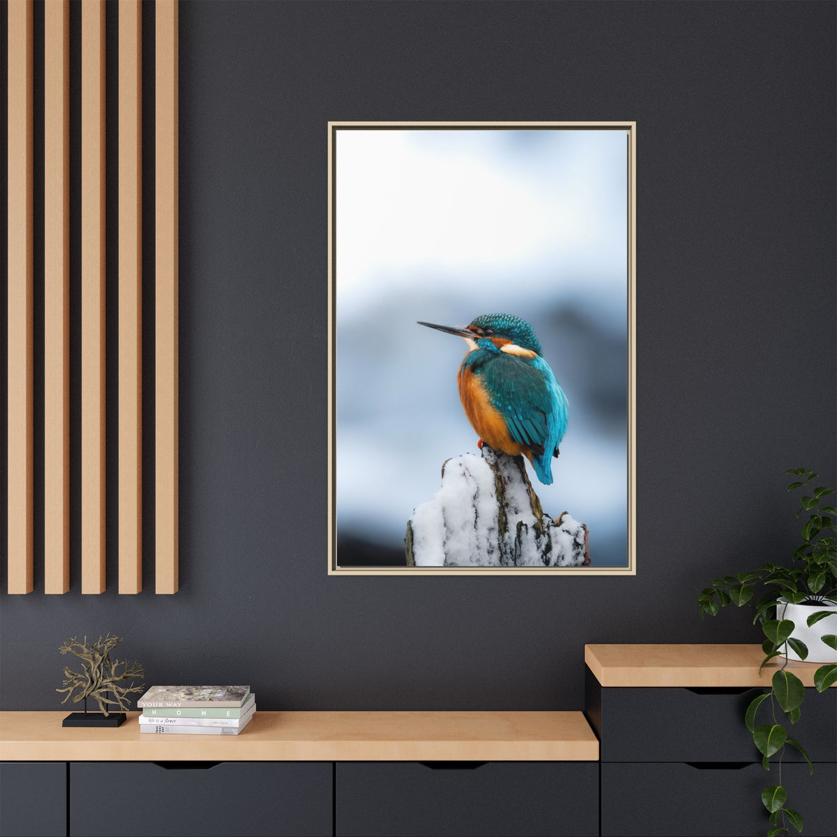 Framed Kingfisher Canvas Print — Matte Nature Wall Art