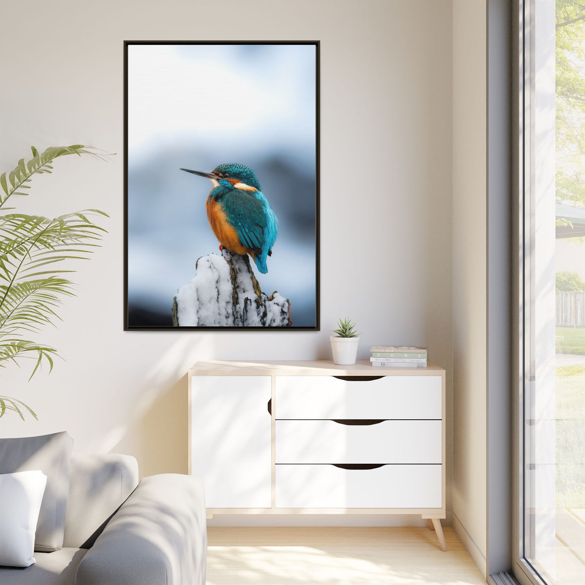 Framed Kingfisher Canvas Print — Matte Nature Wall Art