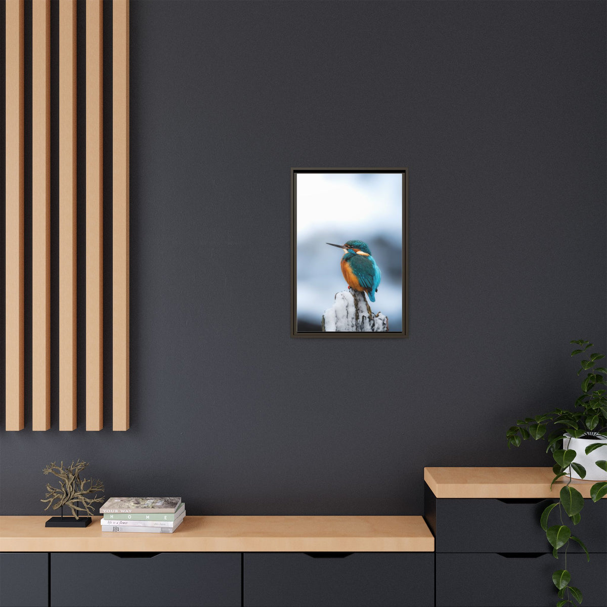 Framed Kingfisher Canvas Print — Matte Nature Wall Art