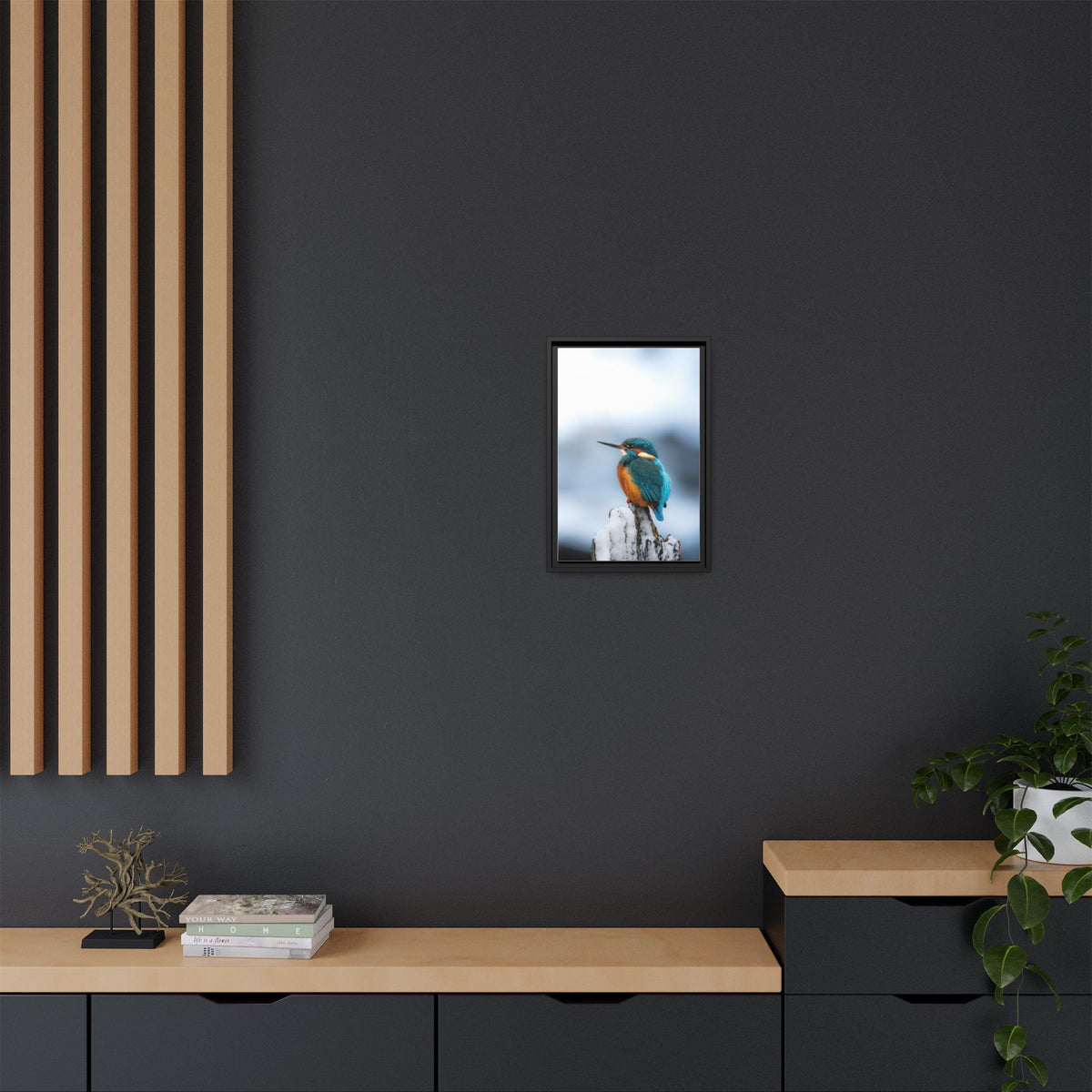 Framed Kingfisher Canvas Print — Matte Nature Wall Art