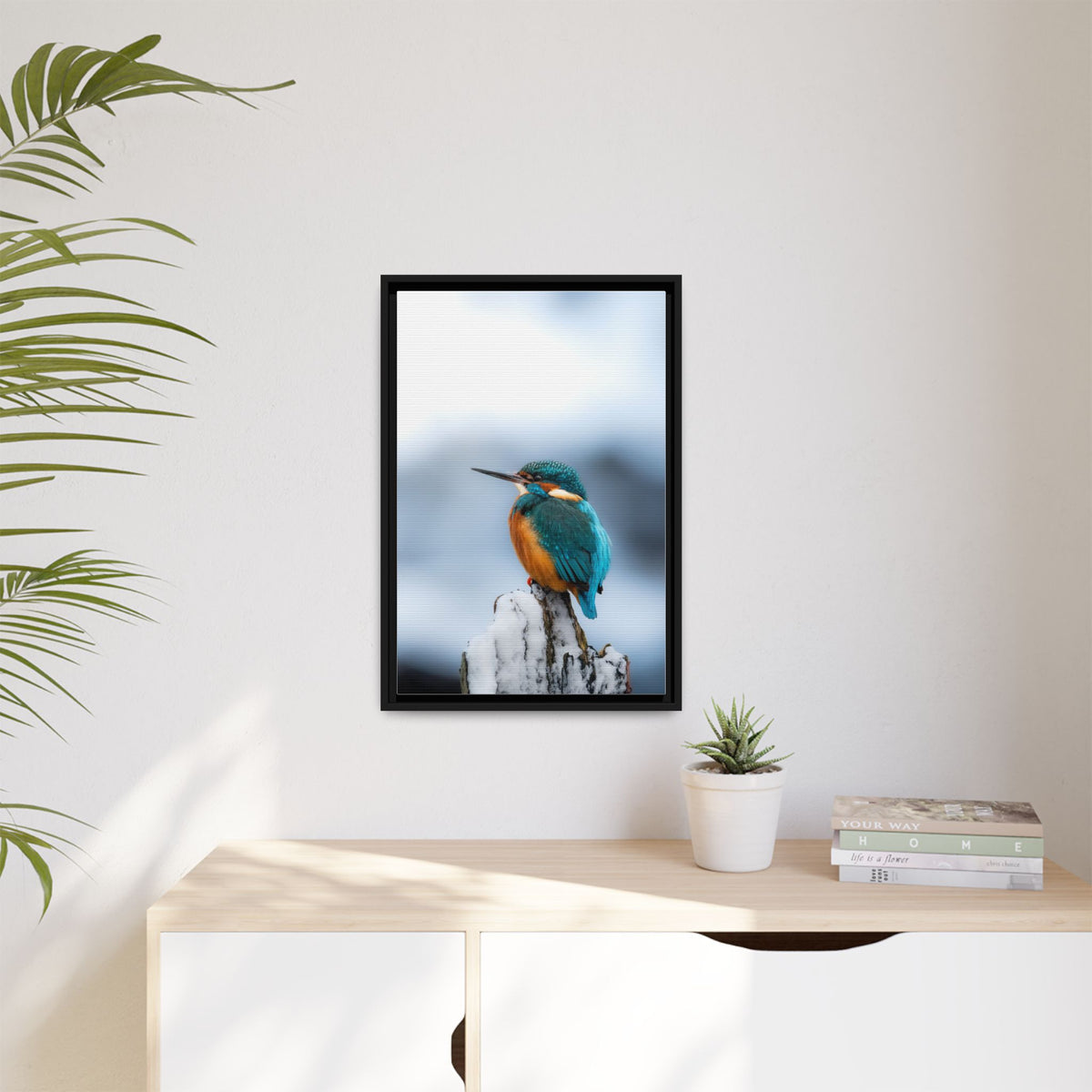 Framed Kingfisher Canvas Print — Matte Nature Wall Art