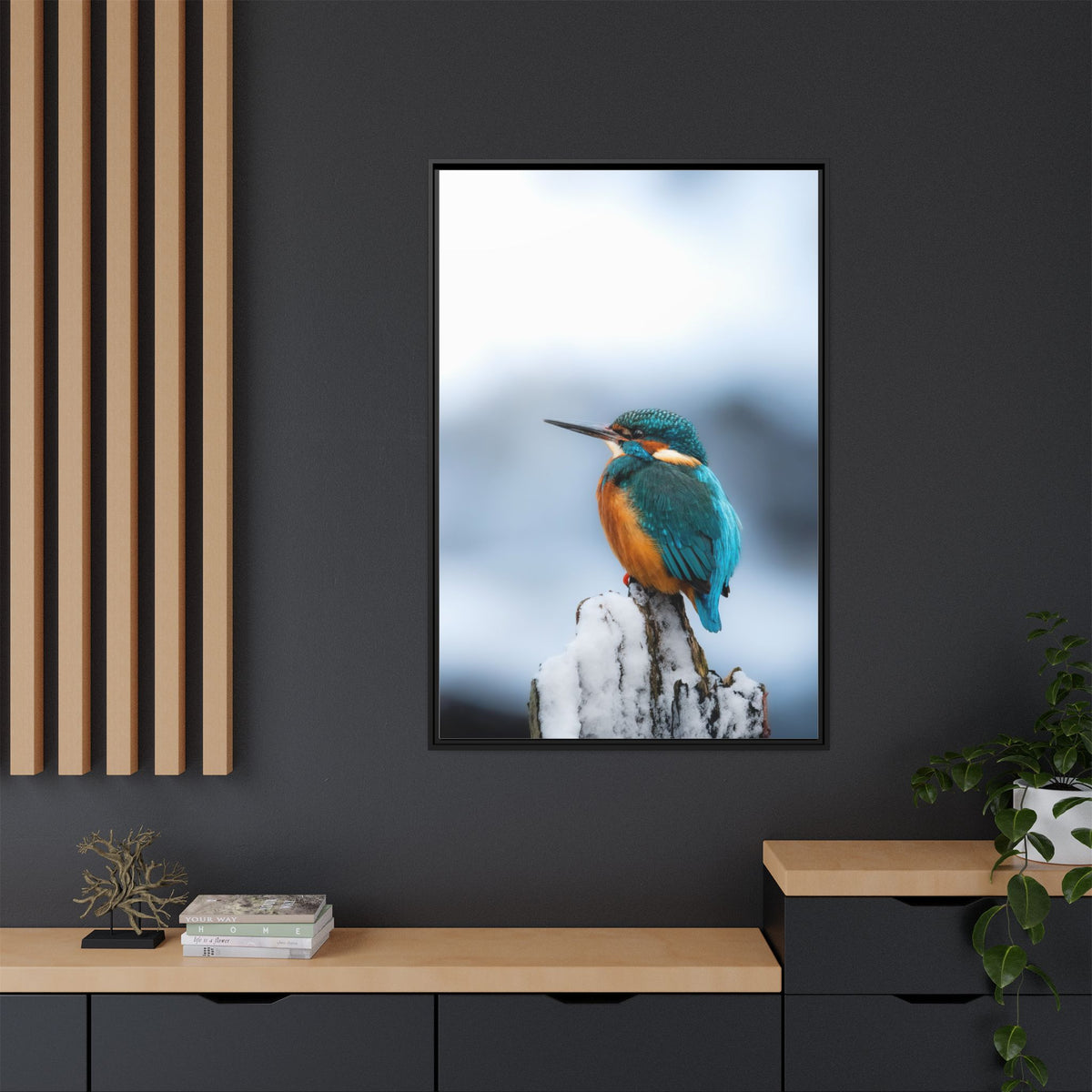 Framed Kingfisher Canvas Print — Matte Nature Wall Art