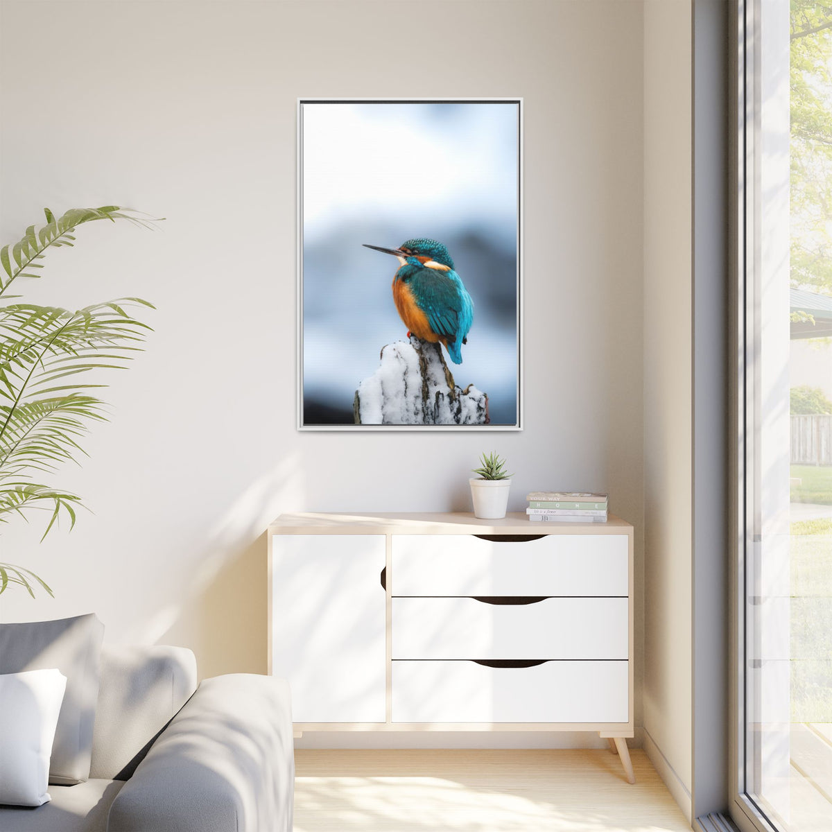 Framed Kingfisher Canvas Print — Matte Nature Wall Art
