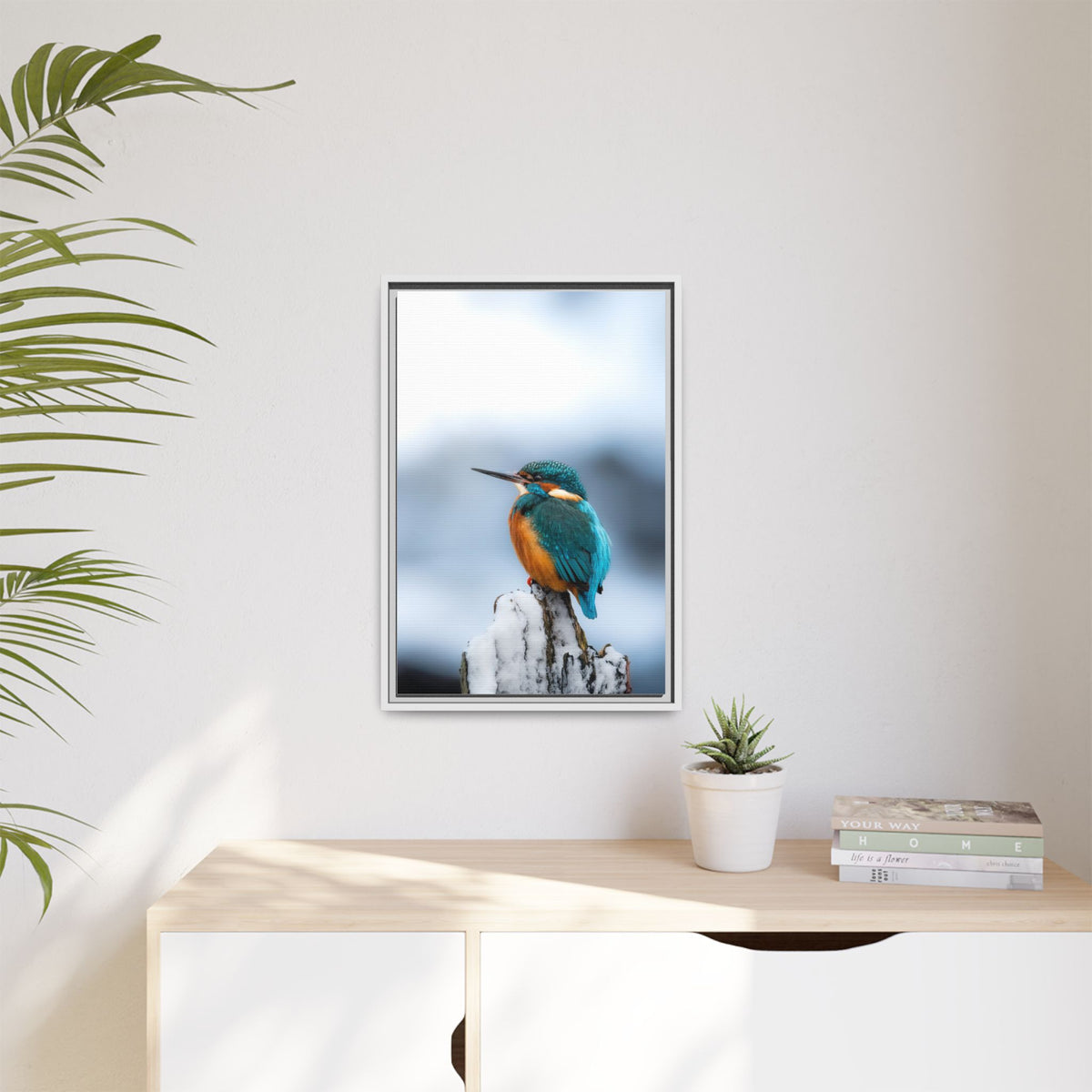 Framed Kingfisher Canvas Print — Matte Nature Wall Art
