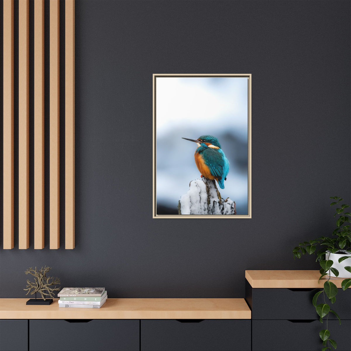 Framed Kingfisher Canvas Print — Matte Nature Wall Art