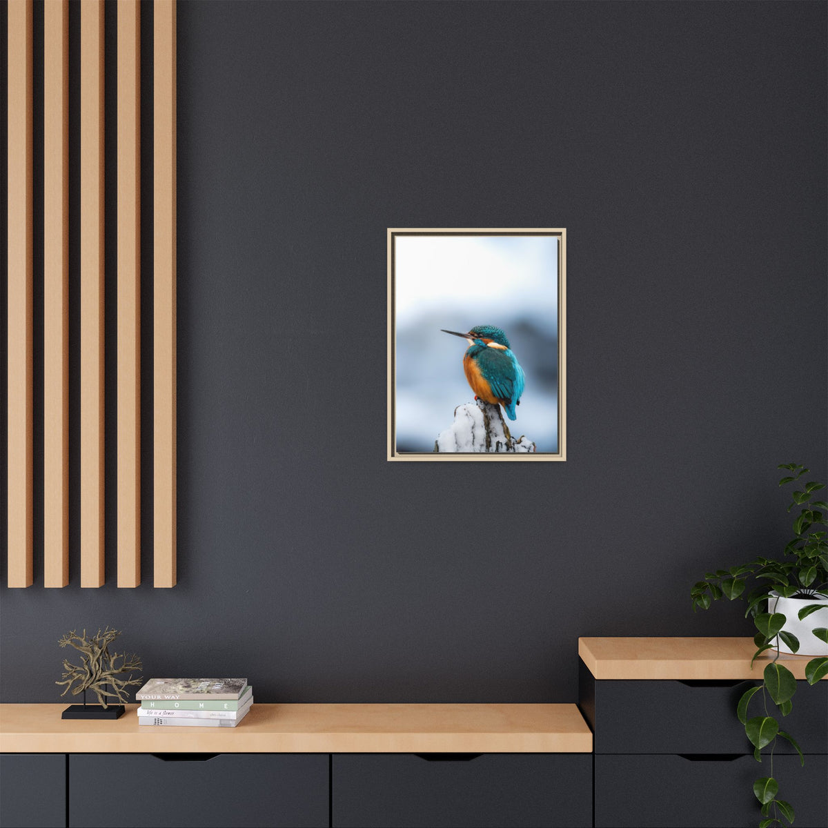 Framed Kingfisher Canvas Print — Matte Nature Wall Art