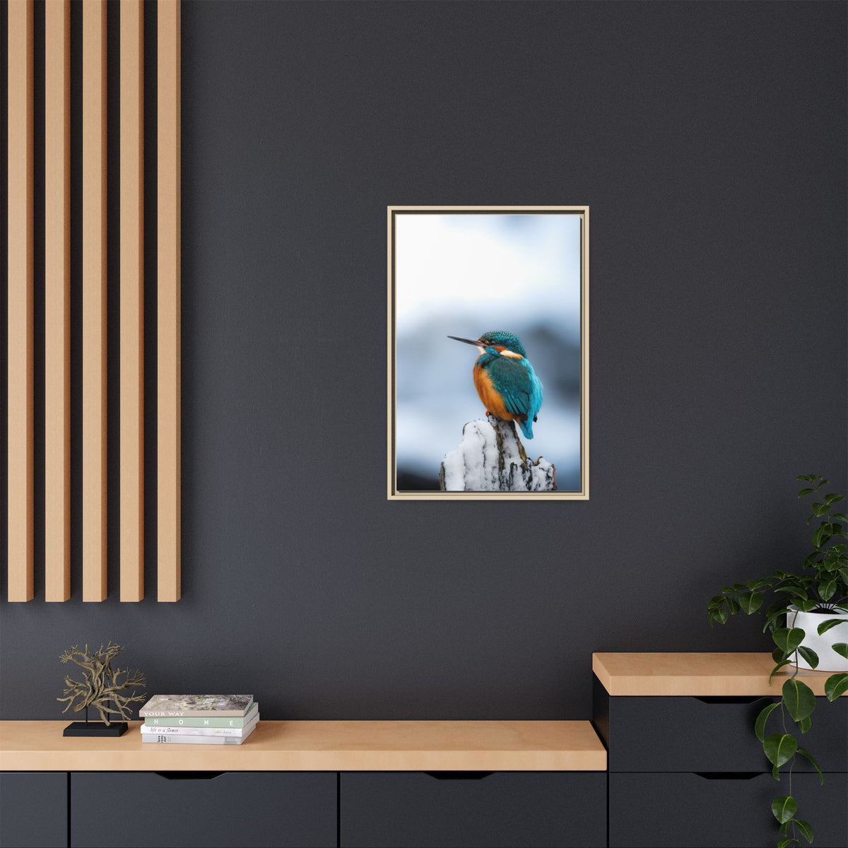 Framed Kingfisher Canvas Print — Matte Nature Wall Art
