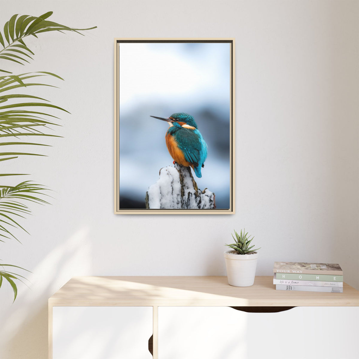 Framed Kingfisher Canvas Print — Matte Nature Wall Art