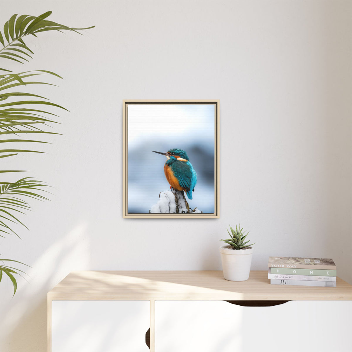 Framed Kingfisher Canvas Print — Matte Nature Wall Art