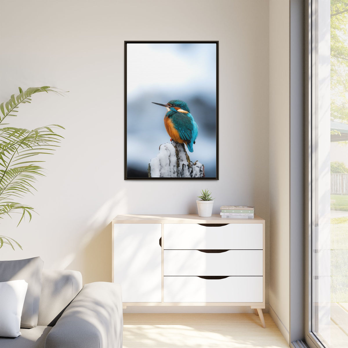 Framed Kingfisher Canvas Print — Matte Nature Wall Art