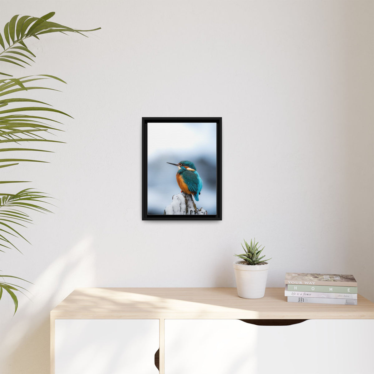 Framed Kingfisher Canvas Print — Matte Nature Wall Art