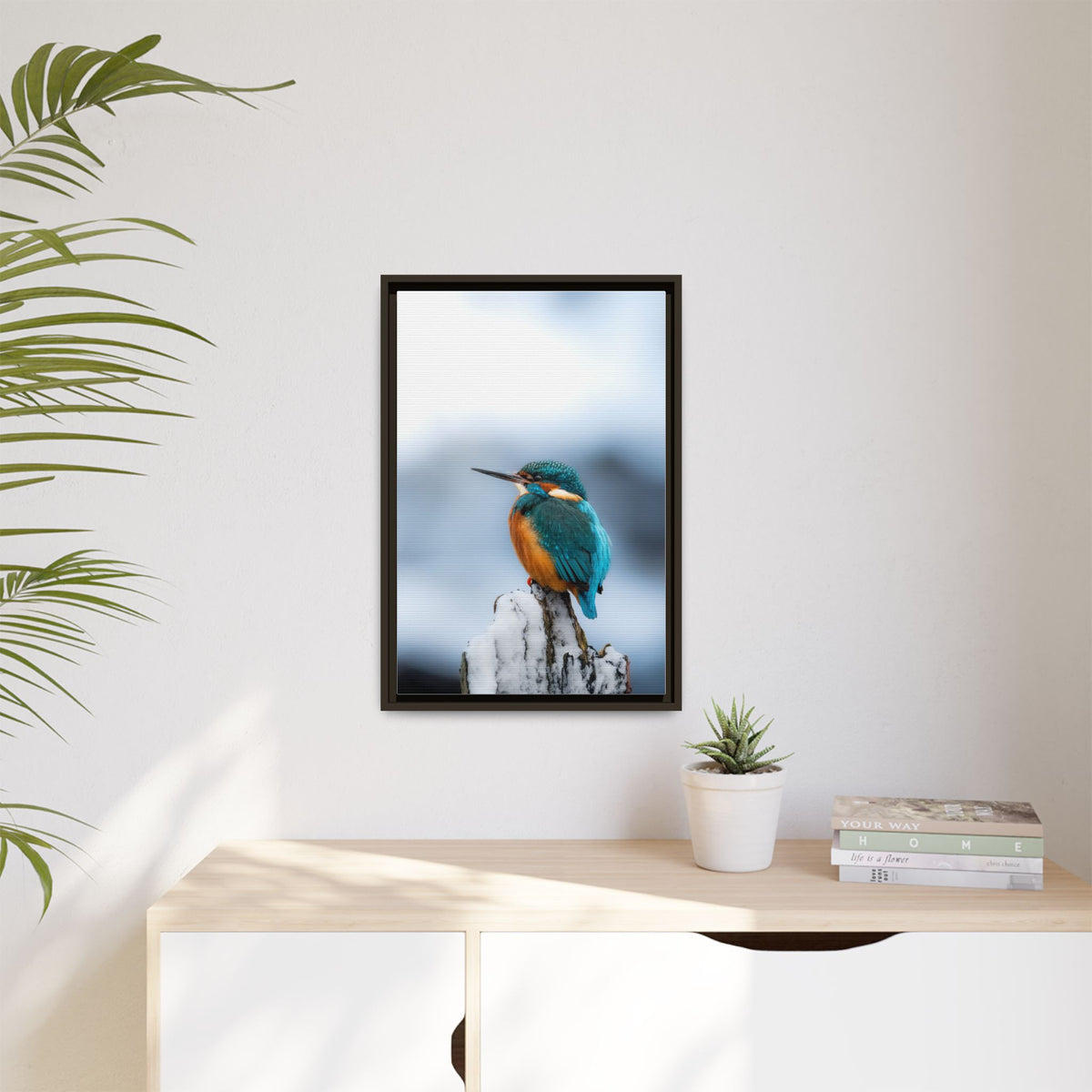 Framed Kingfisher Canvas Print — Matte Nature Wall Art