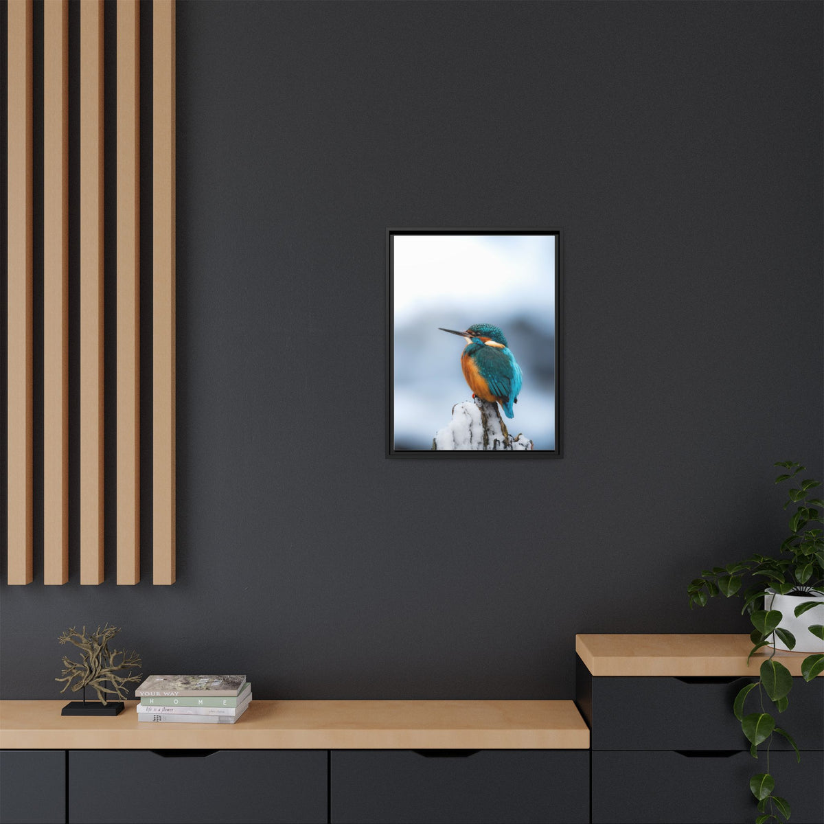 Framed Kingfisher Canvas Print — Matte Nature Wall Art