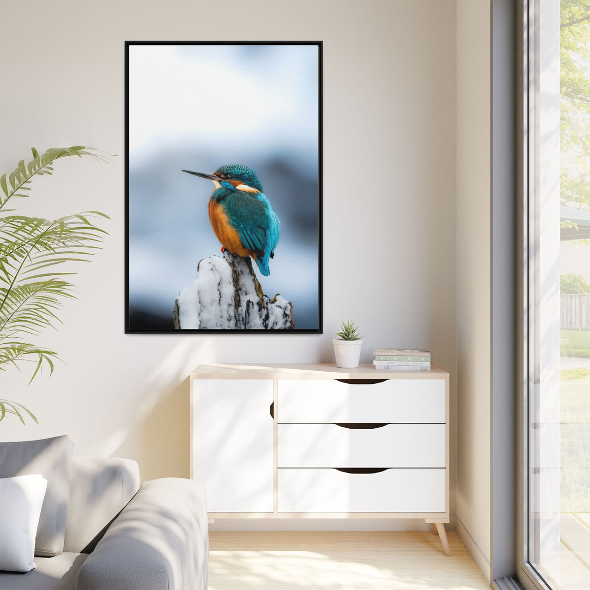 Framed Kingfisher Canvas Print — Matte Nature Wall Art