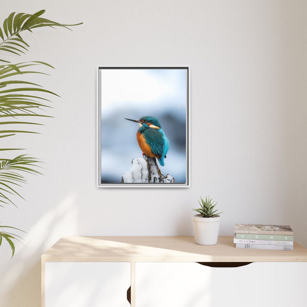 Framed Kingfisher Canvas Print — Matte Nature Wall Art