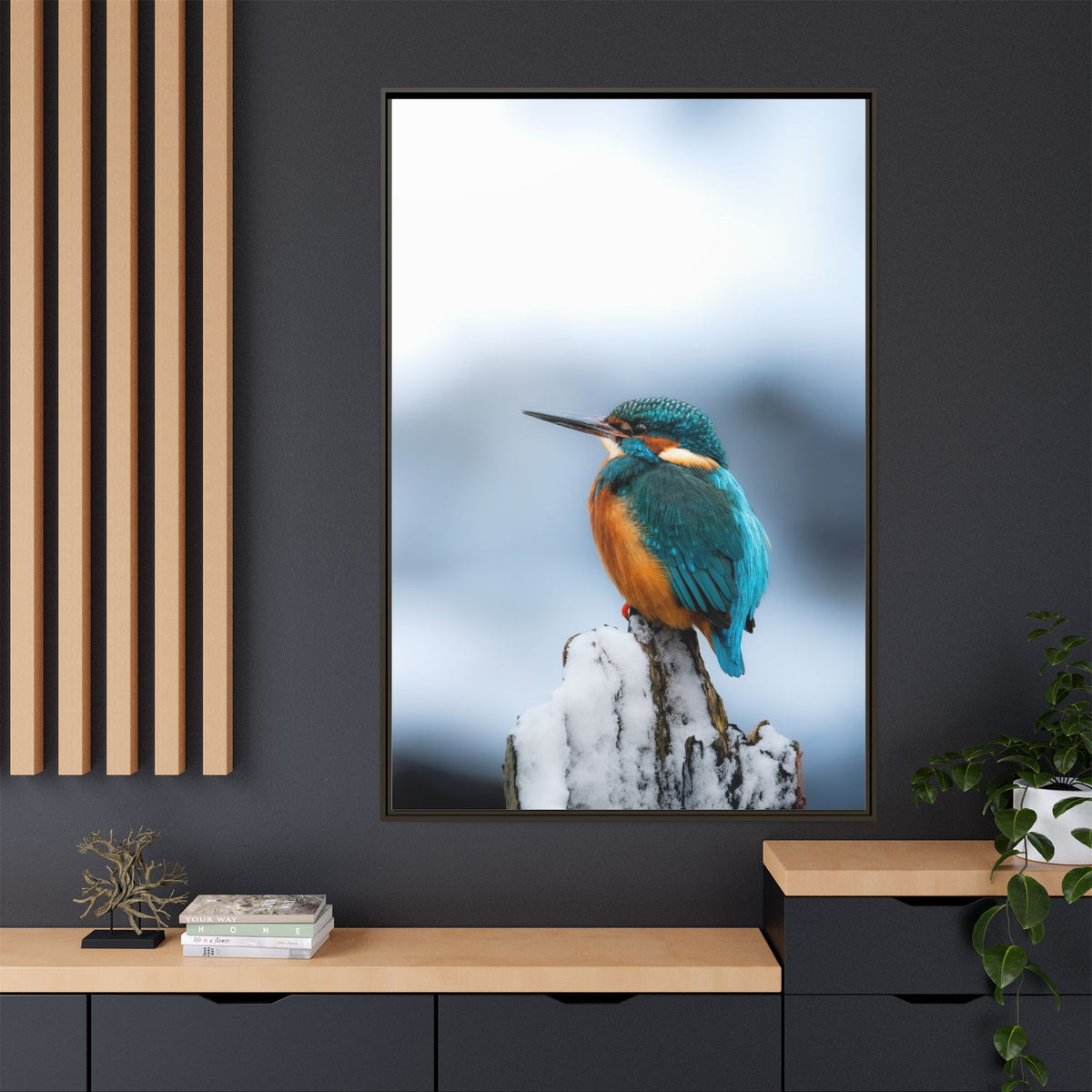 Framed Kingfisher Canvas Print — Matte Nature Wall Art