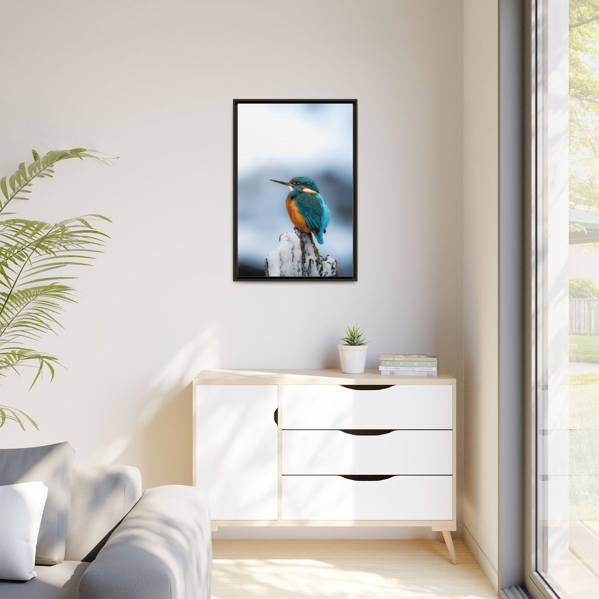 Framed Kingfisher Canvas Print — Matte Nature Wall Art