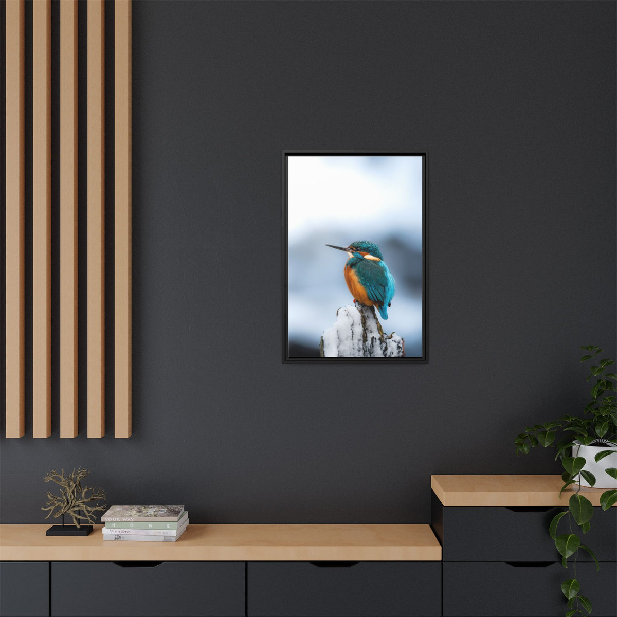 Framed Kingfisher Canvas Print — Matte Nature Wall Art