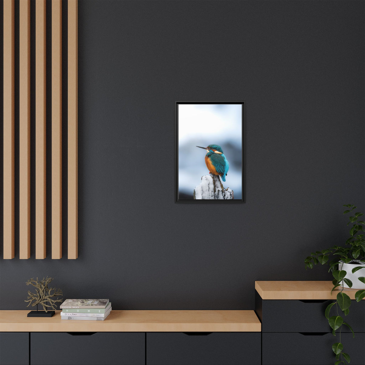 Framed Kingfisher Canvas Print — Matte Nature Wall Art