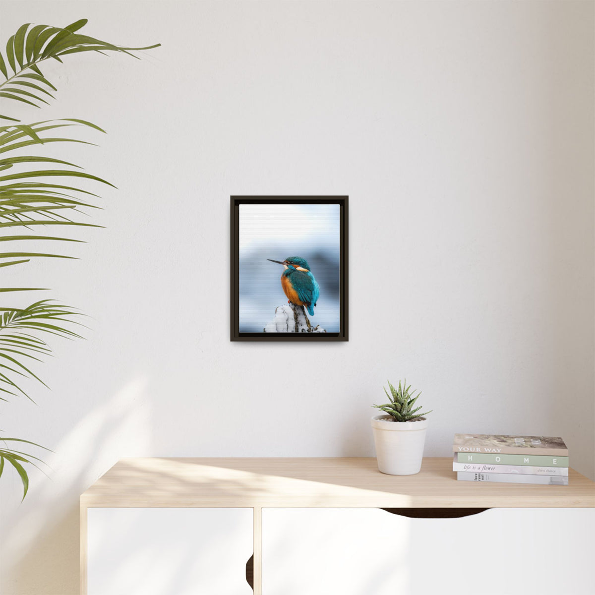 Framed Kingfisher Canvas Print — Matte Nature Wall Art